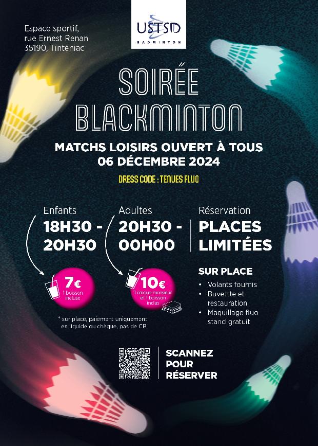 Soirée Blackminton - Jeu libre de l&#039;USTSD Badminton